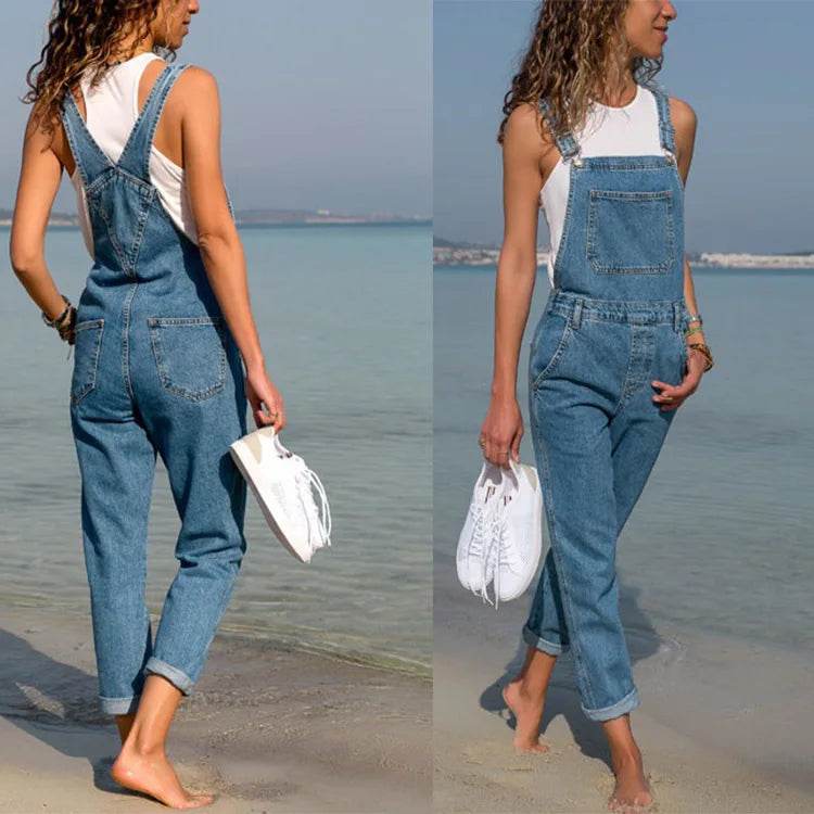 Women's Spring/Autumn Fashion Slimming Denim Suspenders, British Style Loose Leisure Small Leg Pants, Pencil Pants Suspenders - AIAZ