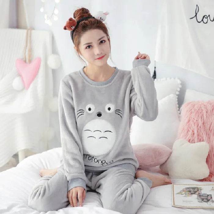 Women Pajamas Autumn Winter Flannel Warm Woman Sleepwear Korean cute Cartoon Pajama Set Fashion Pijama Mujer Home Cloth Pyjamas - AIAZ