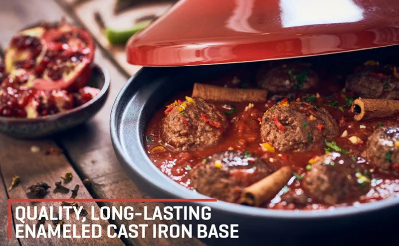 Cast Iron Tagine 2 Quart Moroccan Enameled Cast Iron Tagine With Enameled Cast Iron Base And Ceramic Cone-Shaped Lid Dutch Oven