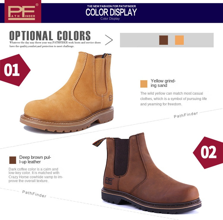 Goodyear-Welted Vintage Men Genuine Leather Ankle Motorcycle Boots Women Casual Elastic Goth Shoes Men Punk Work Boots