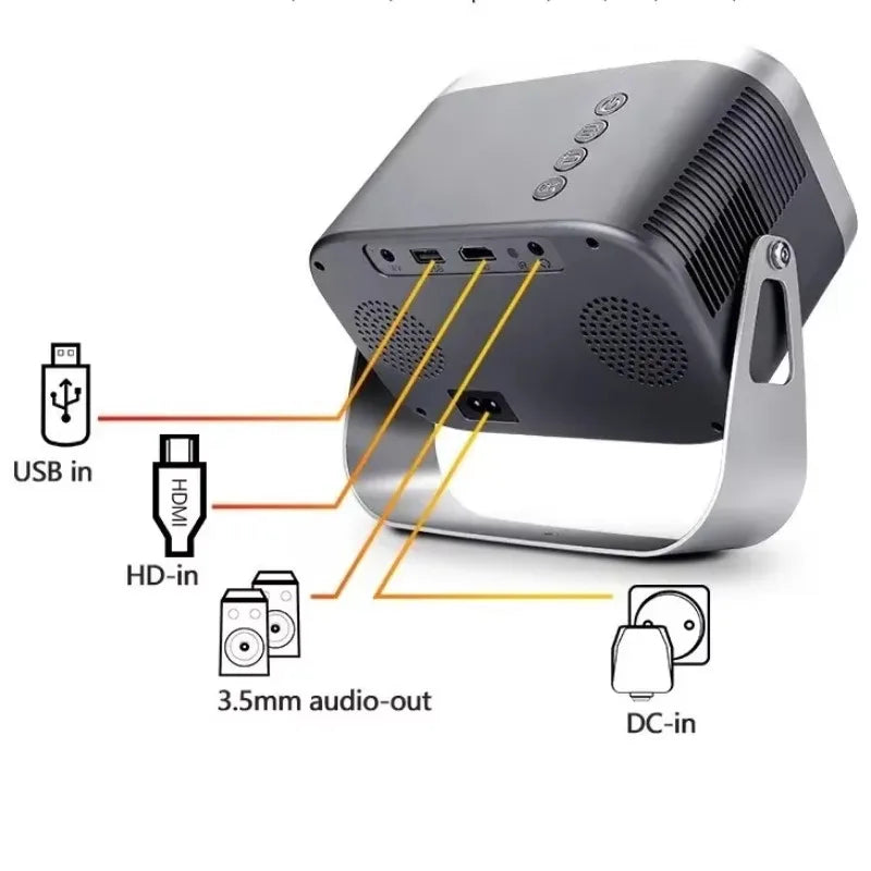 Portable Mini Projector for Home, High Definition, Smart Home Theater, Mobile Phone Screen, 4K Projector