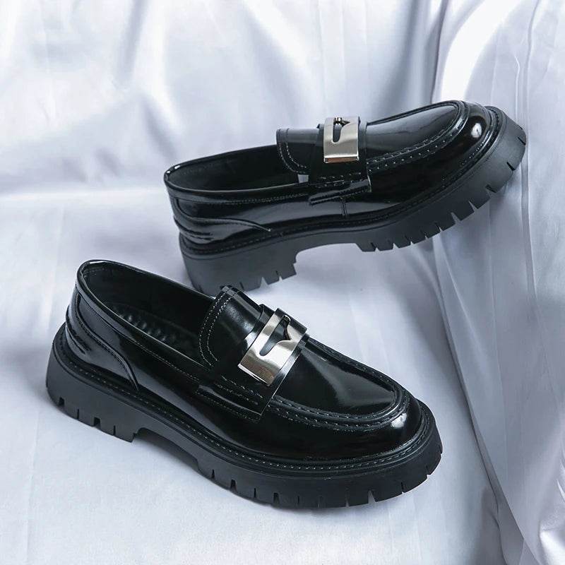 Platform New Men's Dress Leather Shoes High Classic Comfortable Pointed Toe Lace-up Business Shoes Fashion Casual Wedding Party - AIAZ