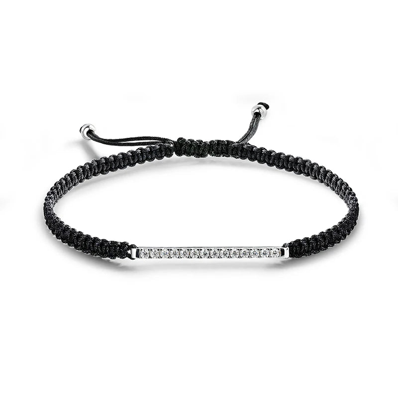 Smyoue 2/3mm Braided-rope Full Moissanite Bracelets for Women Men Adjustable Jewelry 100% 925 Sterling Silver Plated 18k Chain