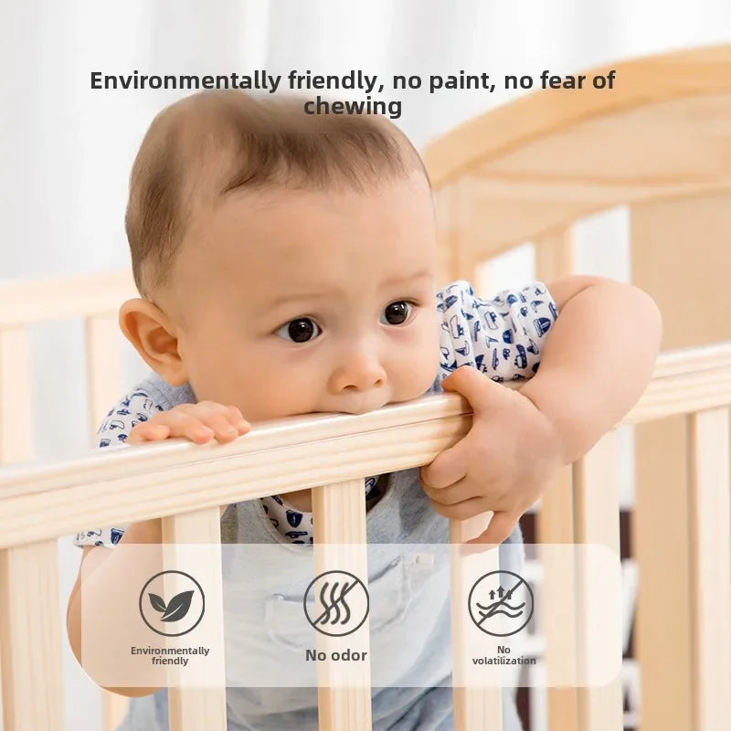 Crib Solid wood newborn baby cradle Multifunctional paint-free movable children's splicing bed air mattress 103 cm long