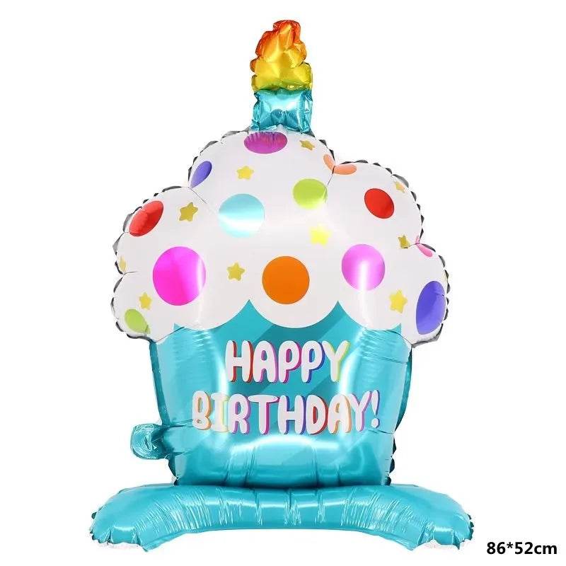 Large Cake Balloons Happy Birthday Cartoon Bear Foil Helium Balloons for Kids Baby Shower Decoration Props Supplies Toys Globos - AIAZ