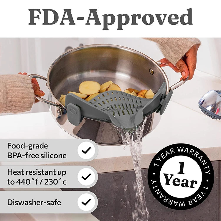 Adjustable Silicone Clip-On Kitchen Strainer for Pots Pans and Bowls Handheld Pasta Strainer Rice Strainer Kitchen Tools