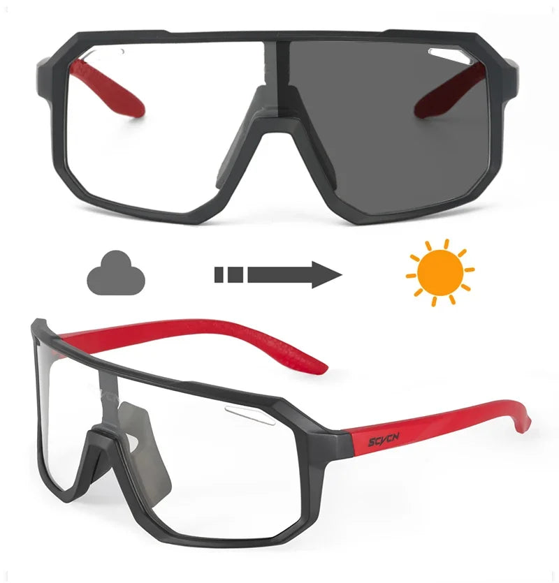 SCVCN Men Bike Photochromic Glasses Cycling Sunglasses for Women Sports Running MTB Biking Eyewear Road Mountain Bicycle Goggle