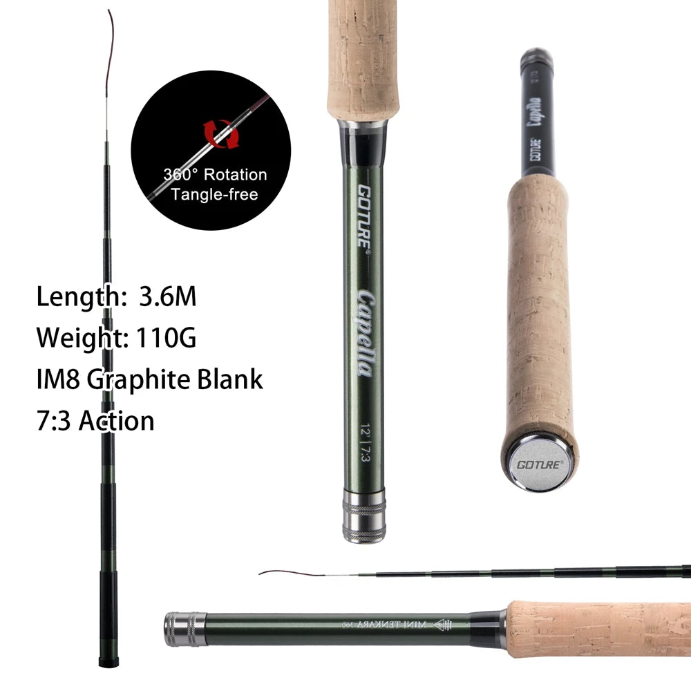 Goture Tenkara Fly Fishing Rod Combo 3.6m Ultralight Carbon Fiber Rod with Line Lure Clipper Portable Tenkara Rod Set Tackles