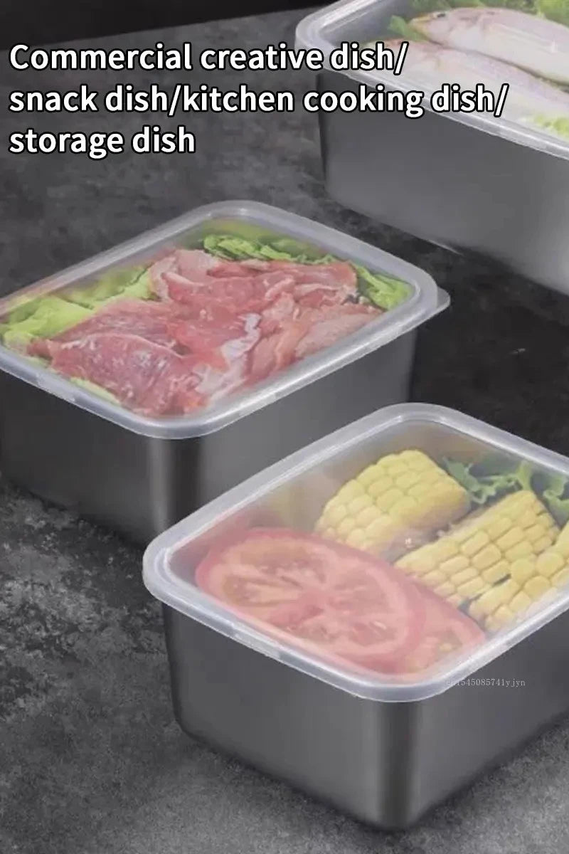 Stainless Steel Rectangular Crisper Household Outdoor Lunch Box Refrigerator Frozen Crisper Containers for Kitchen Accessories