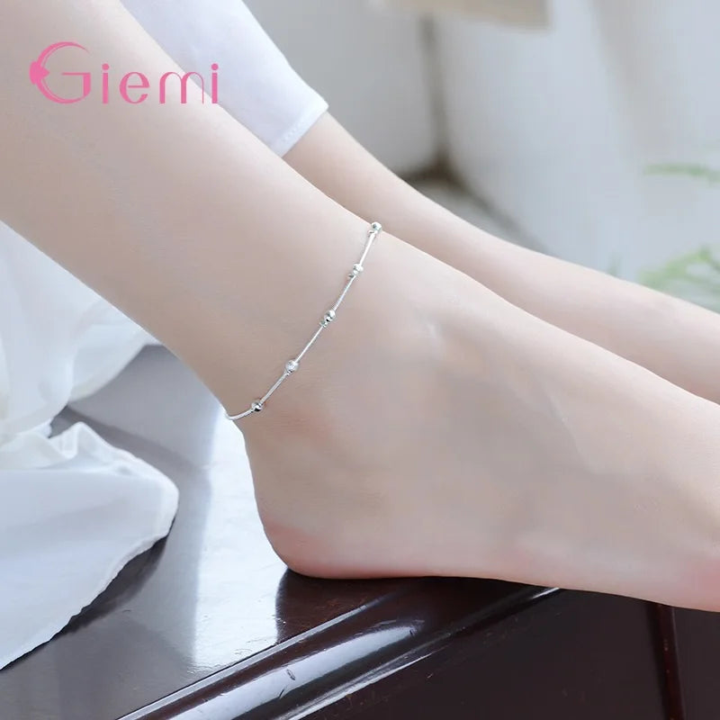 Simple Fashion 925 Sterling Silver Round Beads Chain Bracelet for Women Girl Birthday Party Gift Jewelry Bijoux