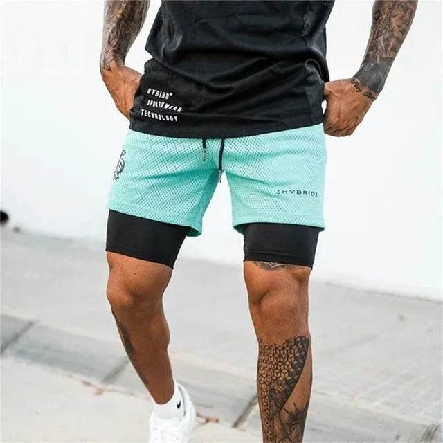 2025 summer mesh Sports Shorts Men Double-deck Jogging Running Shorts Men 2 IN 1 Mens GYM Shorts Fitness Workout Short Pants Man - AIAZ