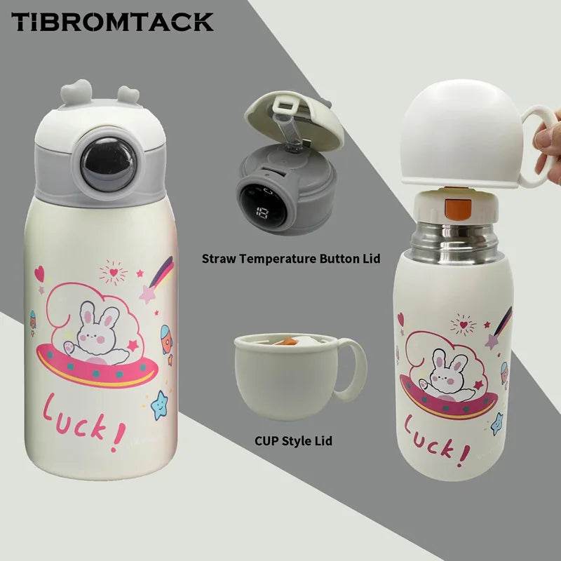 Kids Titanium Insulated Water Bottle, 2 Lids, 19 oz, Leak Proof, Crossbody Mug, Straw - AIAZ