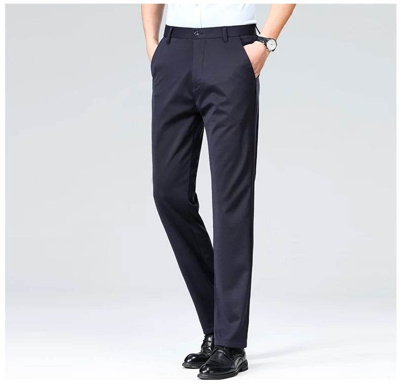 Men Suit Pants Light Thin Elastic Slim Fit Dress Pants Business Solid Casual Straight Leg Trouser Men Clothing Oversize 29-42 - AIAZ