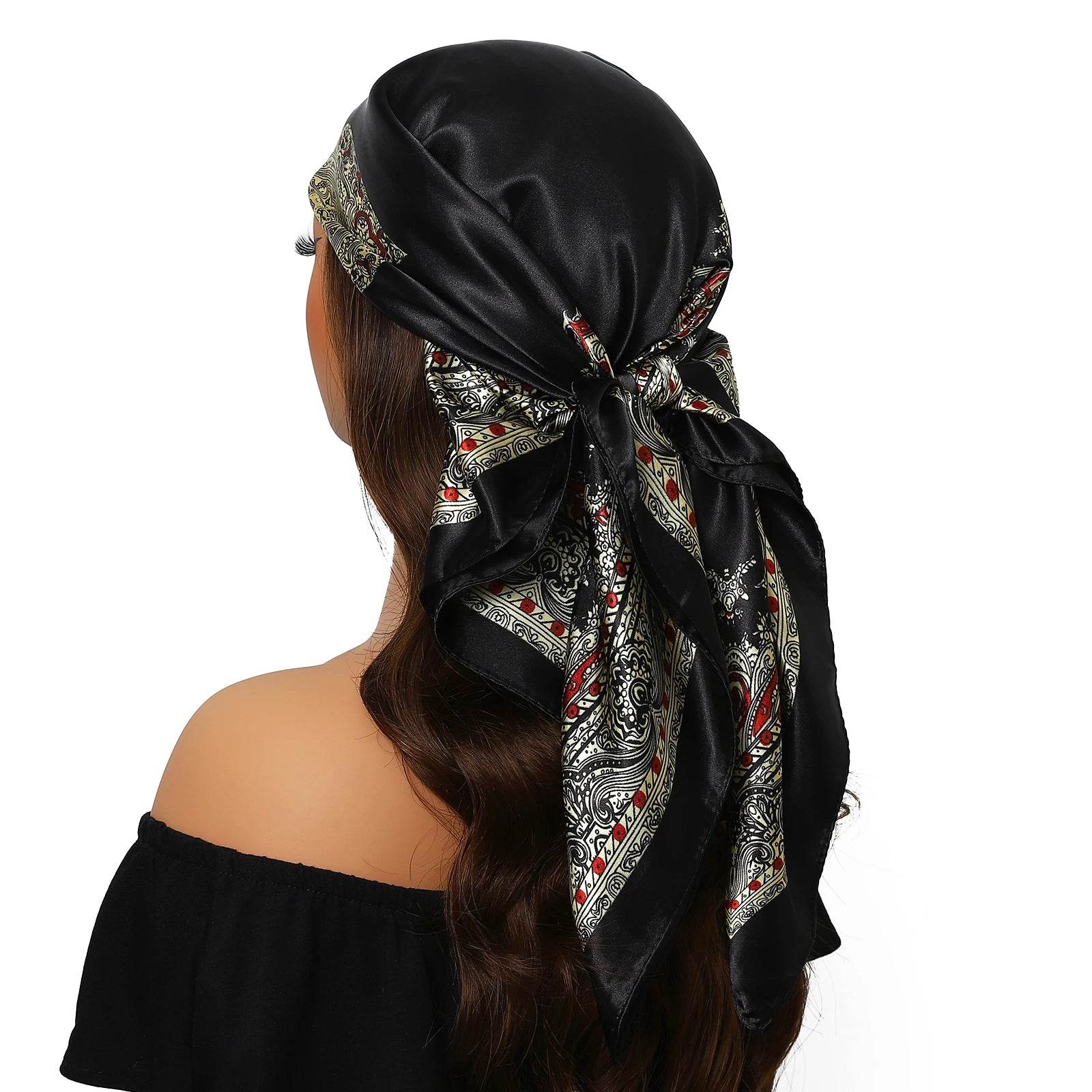 Head Scarf Women Luxury Brand Square 90*90cm Silk Foulard Satin Bandana Cheveux Soft Neckerchief Hijab Hair Scarves For Ladies - AIAZ