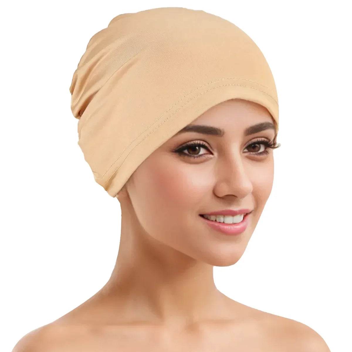 Muslim Turban Cap for Women Monochromatic Pullover Cap Hijab Hat Female Turban Fashion Accessories New - AIAZ