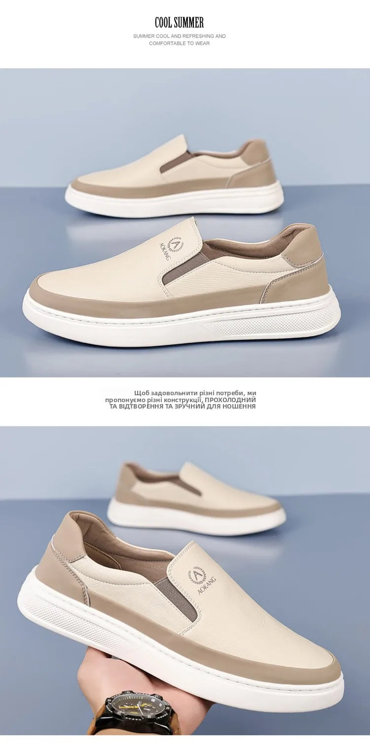 Aokang Men's Slip-On Casual oes Breathable Soft Bot Bean Leather oes Comfortable Rubber Sole Low Heel round Toe