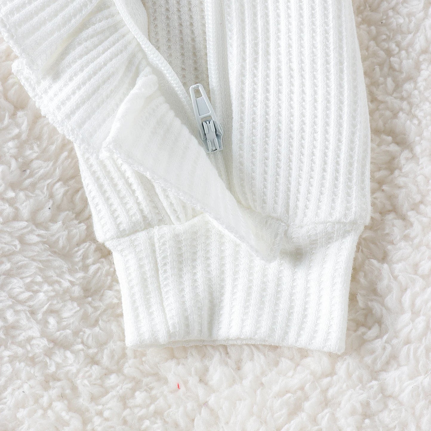 2PCS Autumn New Style 0-1 Year Old Girl Baby Sweet And Cute Solid Color Flying Sleeve Waffle Long-Sleeved Jumpsuit + Hair Band