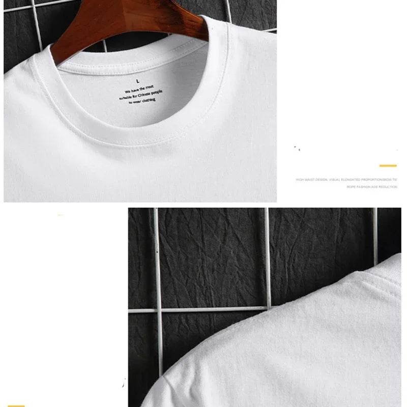 Mens T Shirts 2025 Male Summer Cotton Short Sleeve Fashion Bottoming Tops Round Neck White Tee Oversized T-shirt Men Clothing - AIAZ