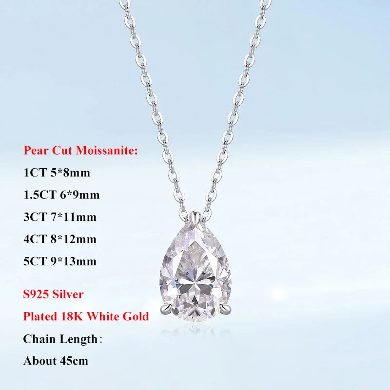 EWYA Solitaire Pear Cut 1-5CT D Color Moissanite Diamond Pendant for Women 925 Silver Plated 18k Rose Gold Chain Necklace GRA
