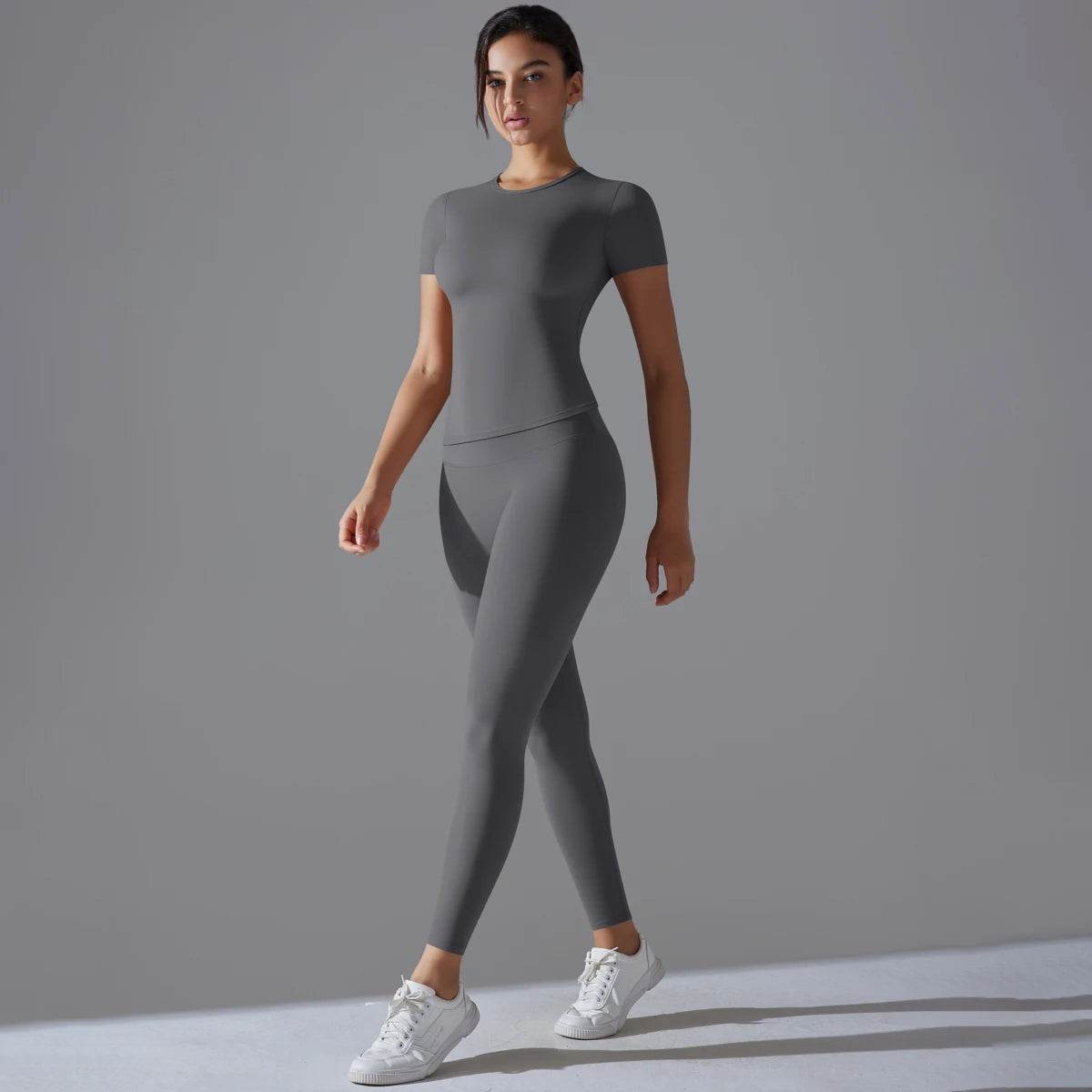 Yoga Set Women Workout Set Sportswear Gym Clothing Fitness Shorts Sleeve Crop Top High Waist Leggings Sports Suits - AIAZ