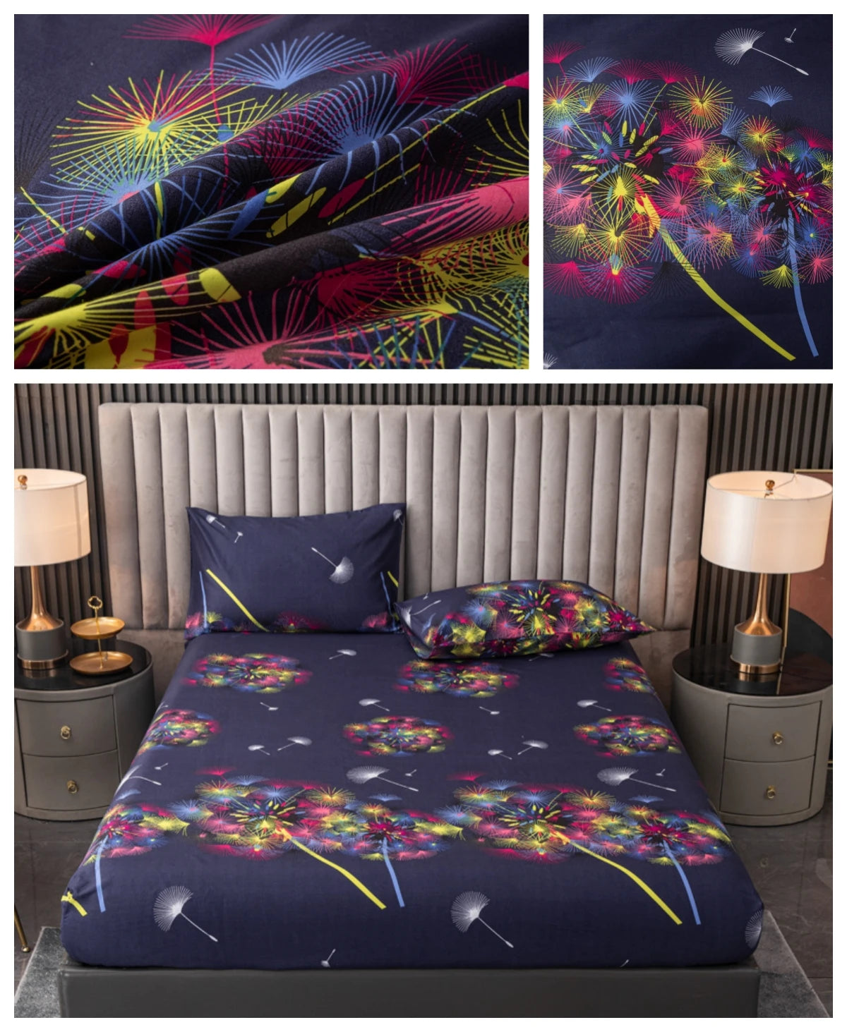 100% Polyester 3pcs Printed Sanding Fitted Sheet and pillowcases Set Elastic Band Around Mattress Cover King Size Bed Cover