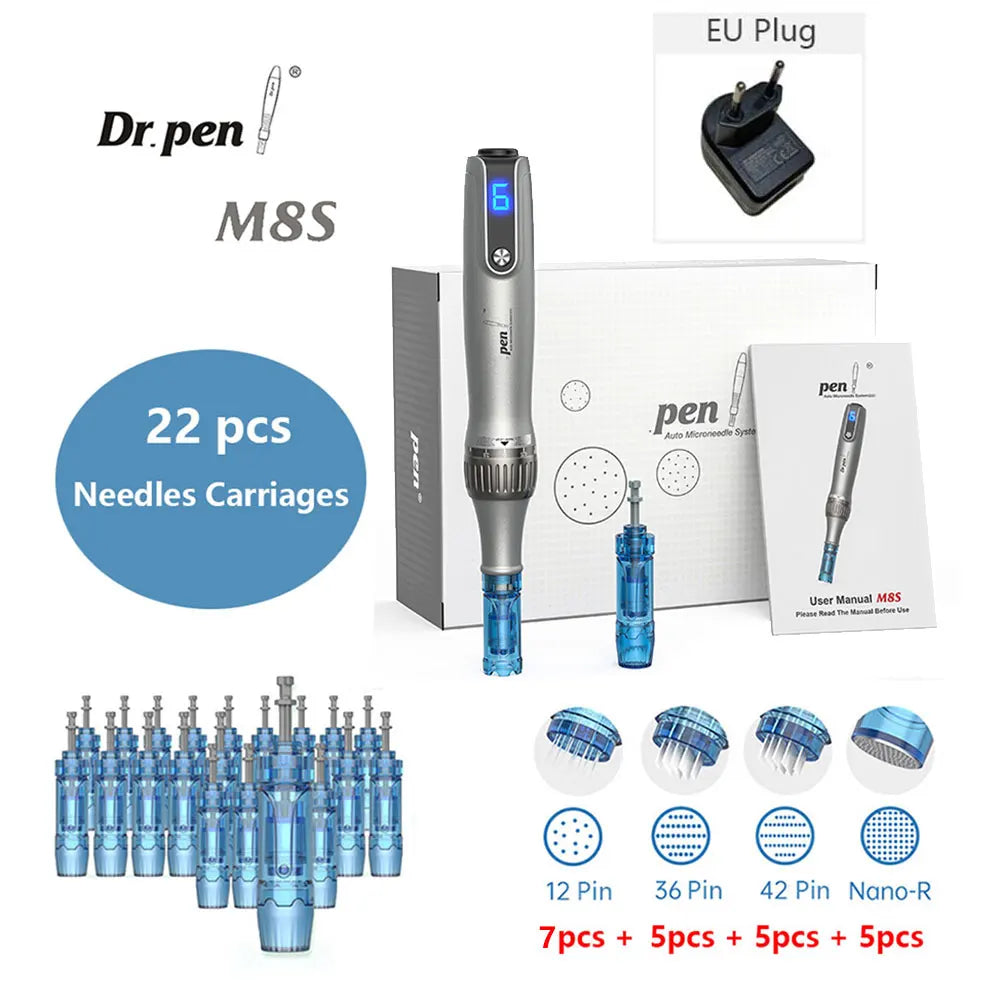 Authentic Dr.pen Ultima M8S Wireless Professional Derma Pen With 22 Needles Catridges For Hair Growth Microneedle Therapy Pen