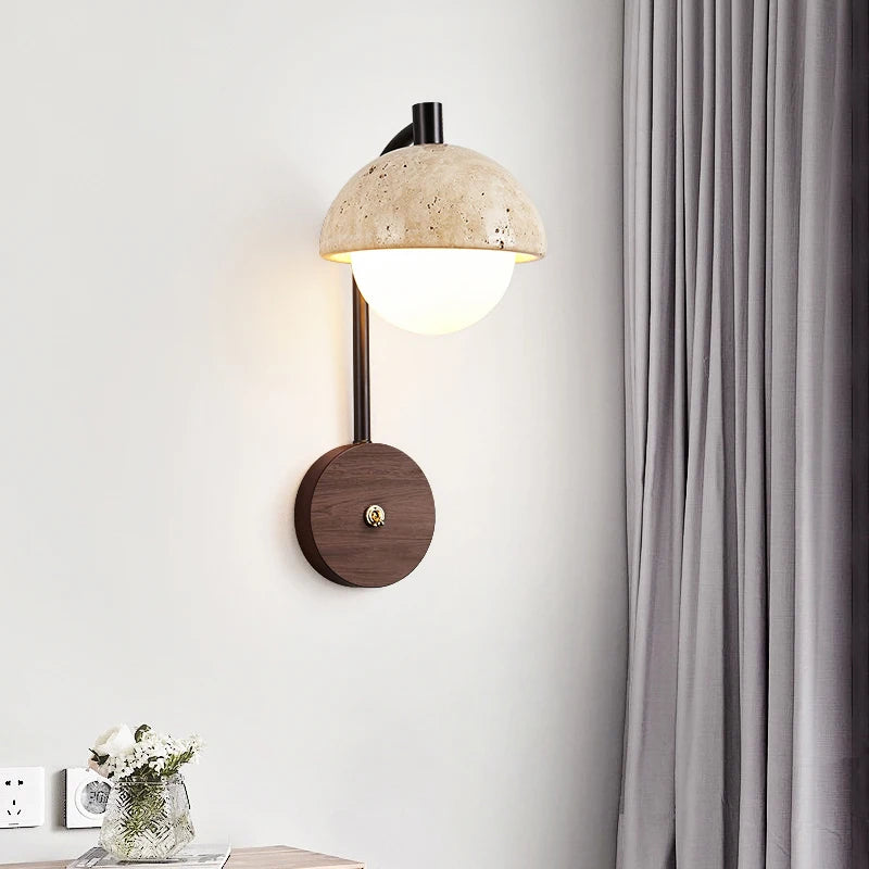 IWHD White Glass Interior LED Wall Lamps Reading With Switch Yellow Travertine Stone Bathroom Mirror Stair Light Wandleuchte