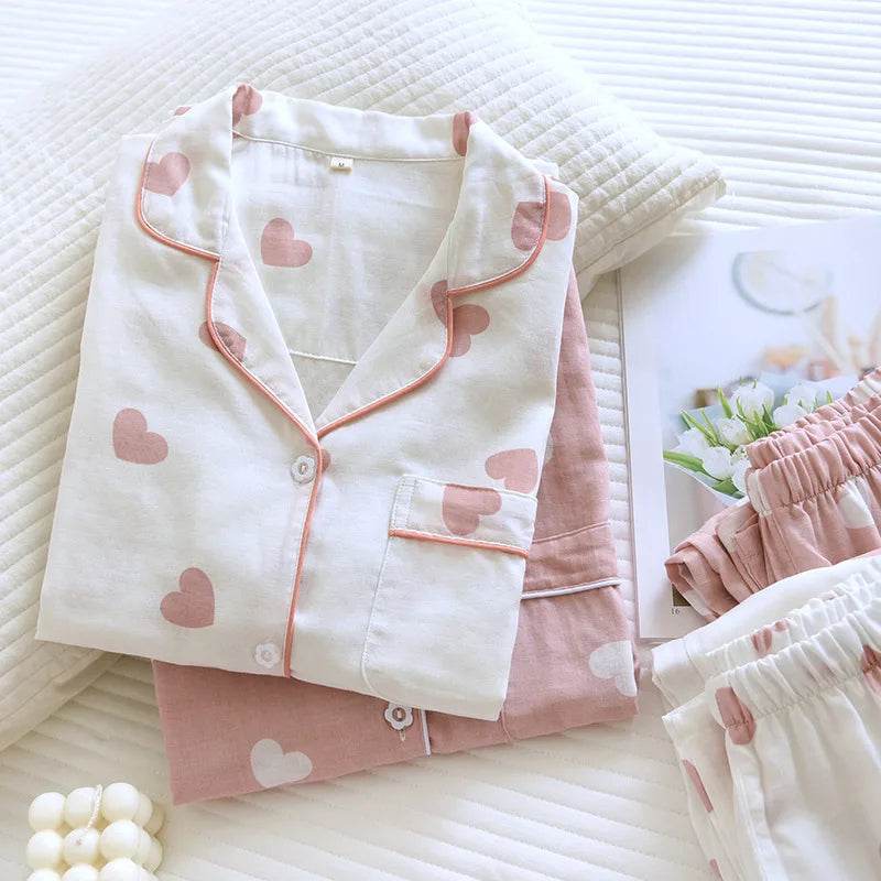 New Spring and Autumn Pajama Set Women's 100% Cotton Long Sleeve Pants Two Piece Love Lovely Sweet Home Furnishing Set - AIAZ