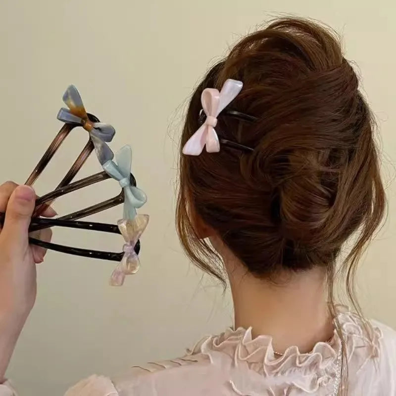 New Acetate Bow U-Shaped Hair Sticks for Women Girls Acrylic Hair Fork Bun Sweet Trendy Hairpin HairStyling Hair Accessories