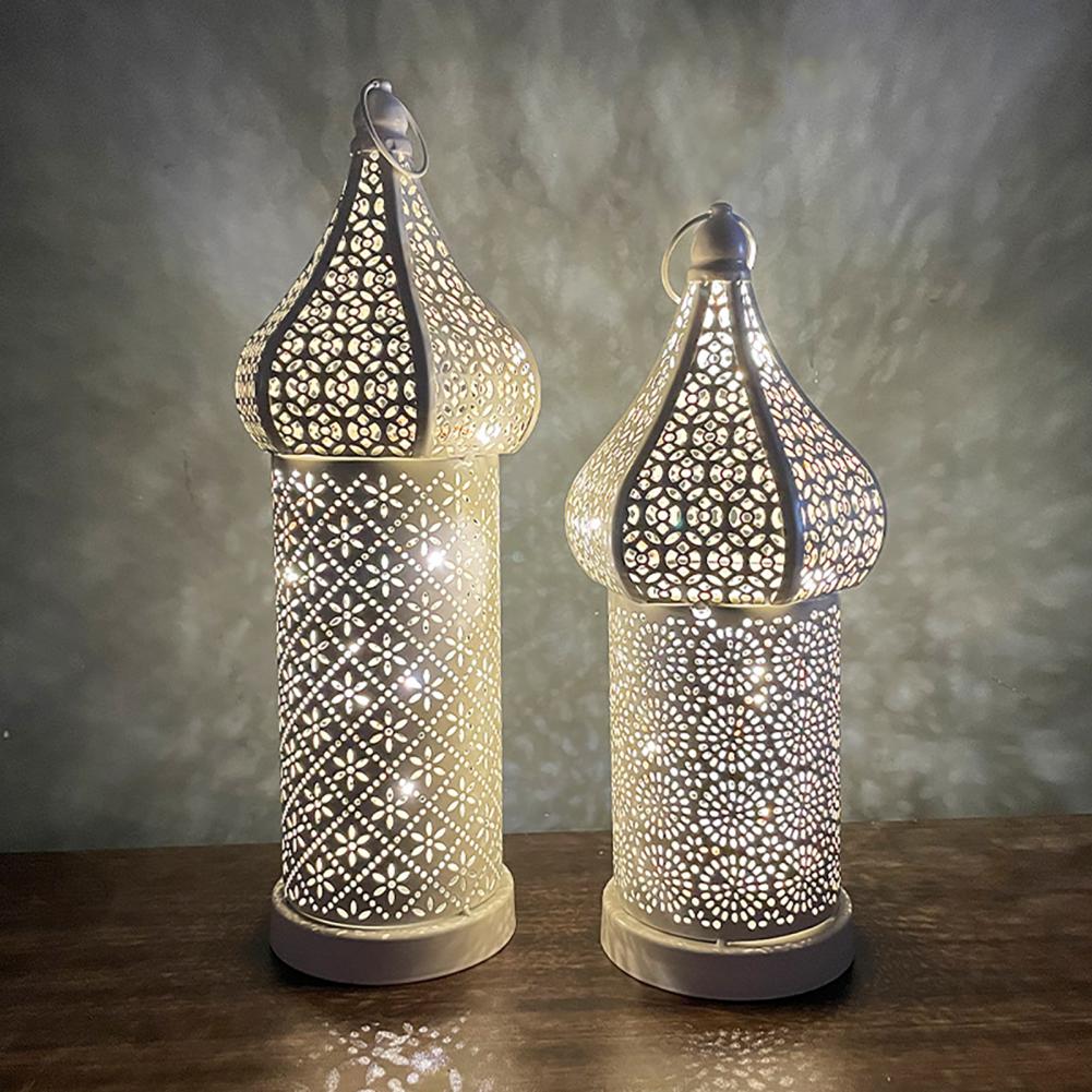 35CM White Hollow Led Wind Lamp Morocco Style Night Light Luminous Iron Lantern Home Living Room Decorative Lamp Ornaments