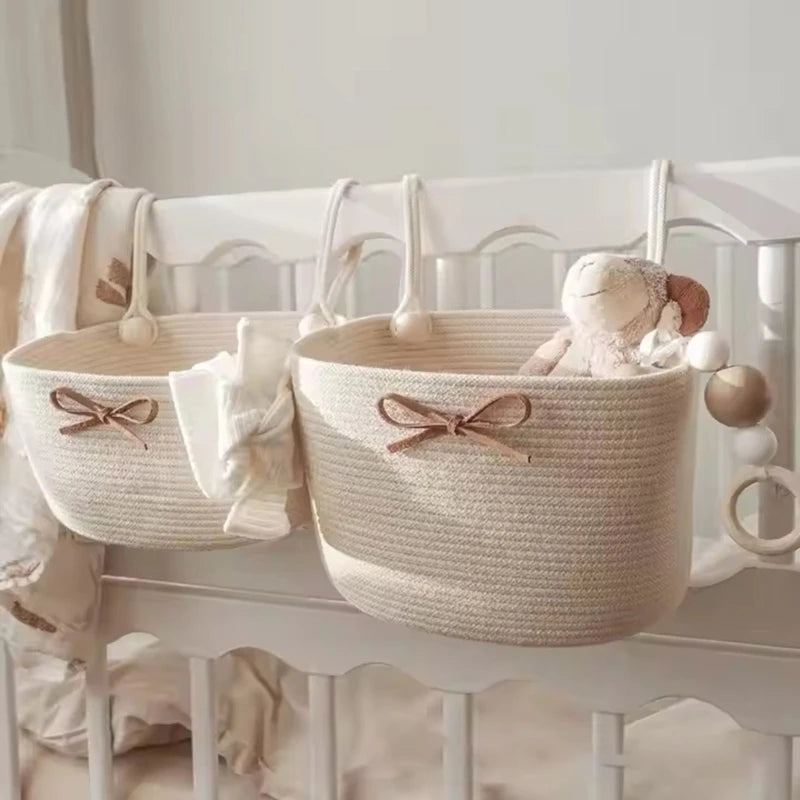 Baby Crib Storage Bag Cotton weave Large Pouch Newborn Bed Headboard Organizer for Kids Baby Bedding Diaper Toys Bag
