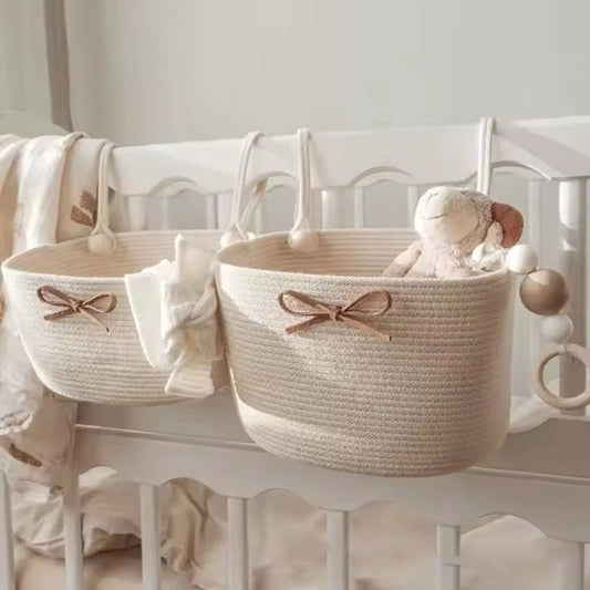 Baby Crib Storage Bag Cotton weave Large Pouch Newborn Bed Headboard Organizer for Kids Baby Bedding Diaper Toys Bag