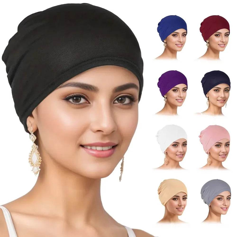 Muslim Turban Cap for Women Monochromatic Pullover Cap Hijab Hat Female Turban Fashion Accessories New - AIAZ