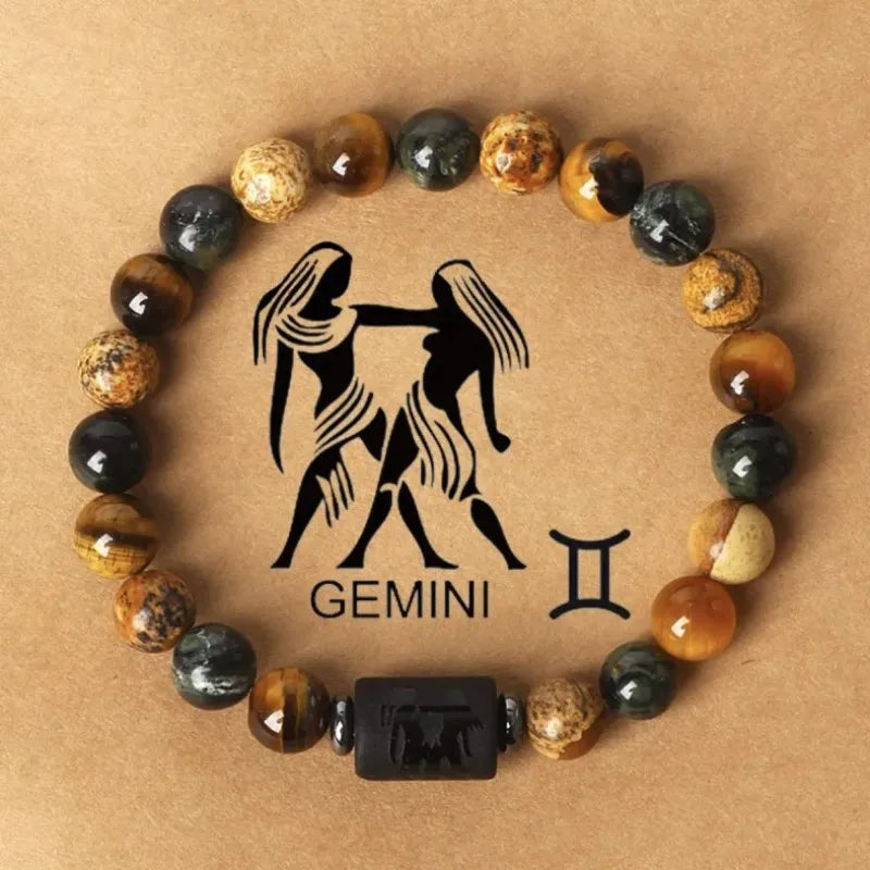12 Constellation Natural Stone Beads Tiger Eye Stone Bracelets For Men Women Zodiac Signs Bracelet Aries Taurus Charm Bracelet