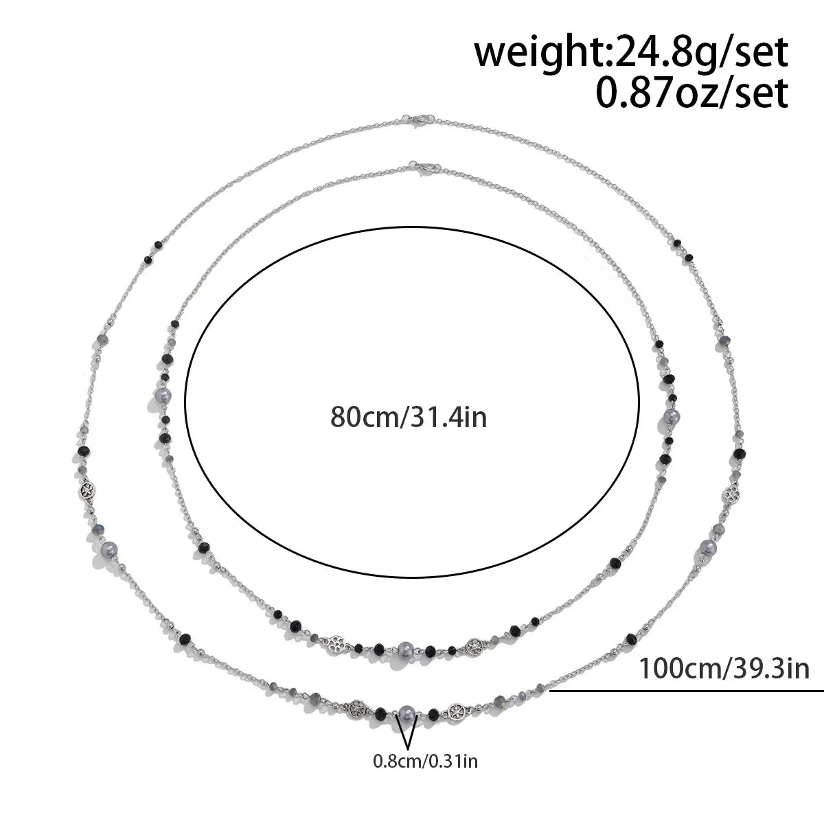 2Pcs/Set Hot Sale Temperament Imitation Pearl Long Chain Necklace for Women Fashion Statement Goth Sweather Link Neck Jewelry