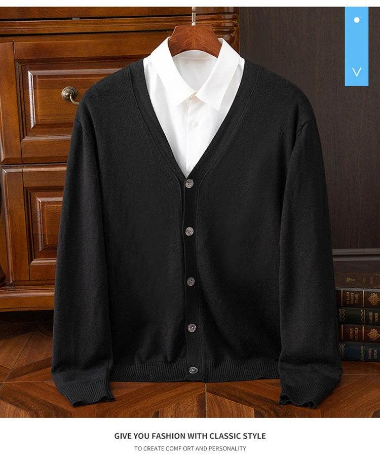 BROWON Brand Mens Sweater Cardigan Business Casual Classic V-neck Solid Color Cardigan Men Sweater Korean Fashion Mens Clothes - AIAZ