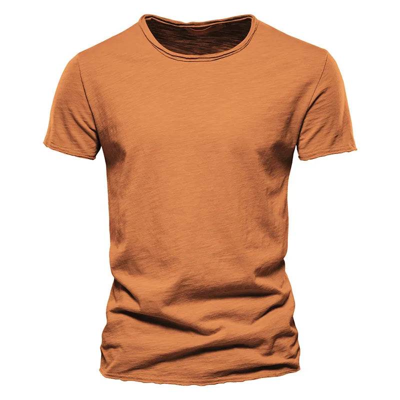 Men's T Shirt Pure Color Round Collar Short Sleeved Tops Tees High Quality Cotton Men T-Shirt Fashion Slim Man T Shirt For Men - AIAZ