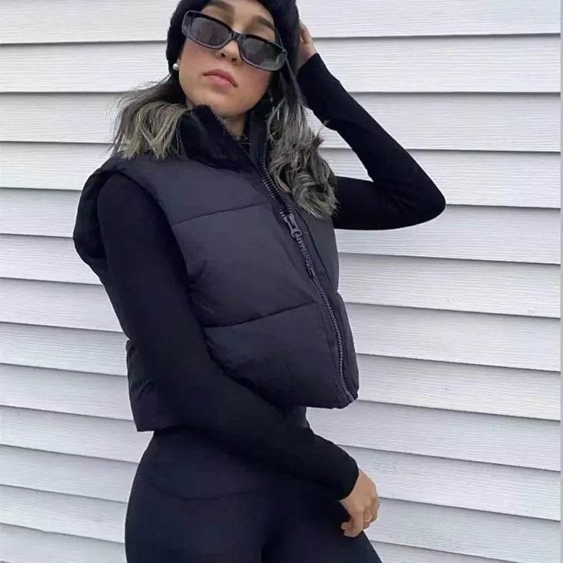 Elegant Chic Vests Fashionable Sleeveless Stand Collar Zipper Basic Autumn Winter Jacket Thick Warm Casual Women Vest Jacket ﻿ - AIAZ