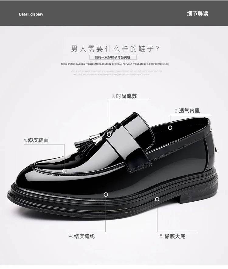 2024 New Men's Casual Business Leather Shoes Bright Black Wedding Banquet Dress Leather Shoes Large fashion Men's Shoes 38-48 - AIAZ