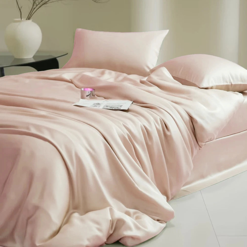 Sondeson 100% Nature Silk Duvet Cover With Pillowcase Healthy Skin Twin Queen King Solid Color Silky Bedding For Sleep Gift