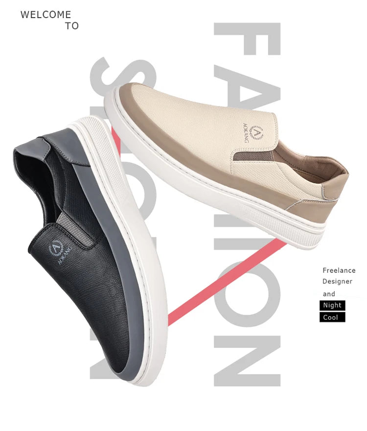 Aokang Men's Slip-On Casual oes Breathable Soft Bot Bean Leather oes Comfortable Rubber Sole Low Heel round Toe