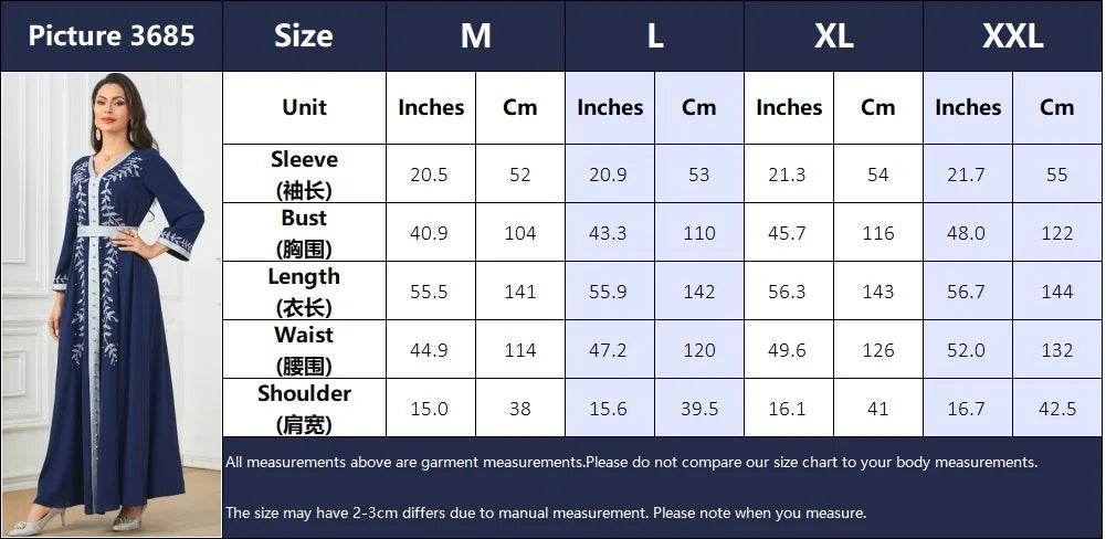 Muslim Fashion Beading Ebroidered Print V-neck long-sleeved Dress Moroccan Islamic Dress With Belt Elegant Party Dress - AIAZ