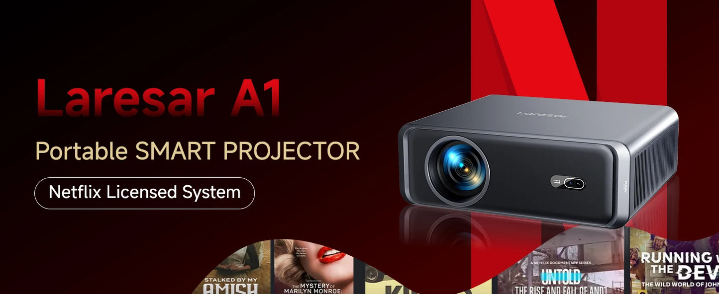 Laresar A1 Projector 4K 1200ANSI Netflix Officially Native 1080P Android TV Auto Focus/Keystone WiFi6 BT5.2 Dolby Home Cinema