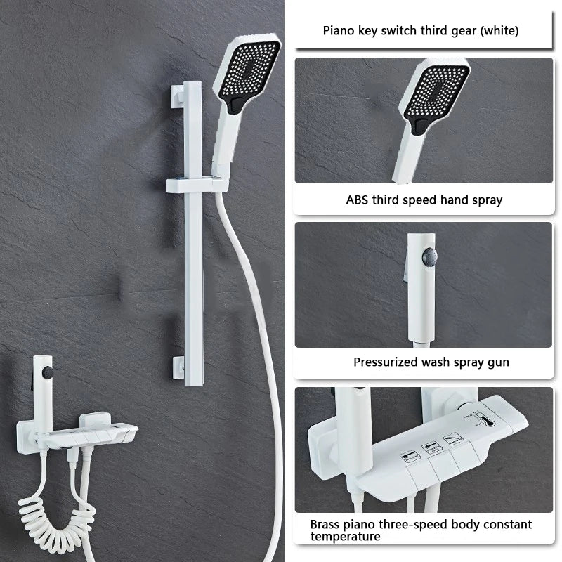 New Design Gun Grey Bathroom Shower System Set Piano Keys Brass LED Digital Shower Faucet Bath Hot and Cold Mixer Shower Tap Set