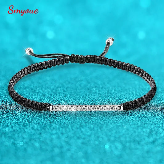 Smyoue 2/3mm Braided-rope Full Moissanite Bracelets for Women Men Adjustable Jewelry 100% 925 Sterling Silver Plated 18k Chain