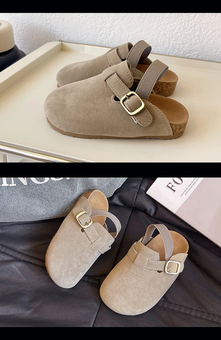 2024 New Girl Boy One Step Flat Bottom Baotou Half Slippers Children Summer Outwear Round Head Half Slippers Lazy Shoes