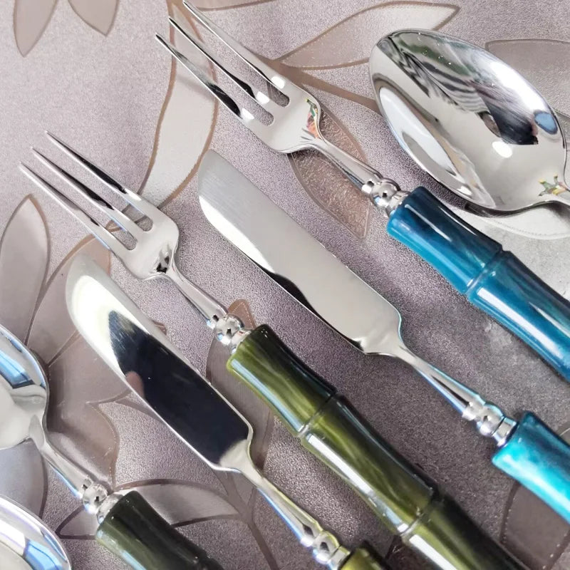 GH olive green acrylic handle 304 stainless steel cutlery cutlery cutlery spoon four-piece restaurant hotel set
