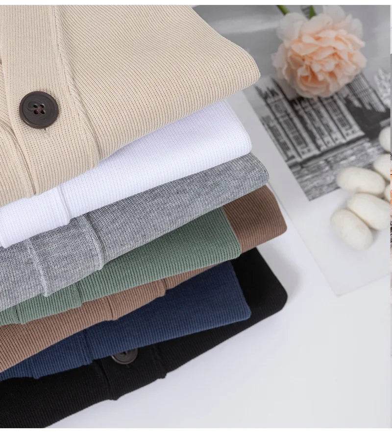 BROWON New Knitted Sweater Cardigan Men 2025 Autumn Solid Casual Man Clothes Korean Fashion 80% Cotton V-Neck Collar Sweater Men - AIAZ