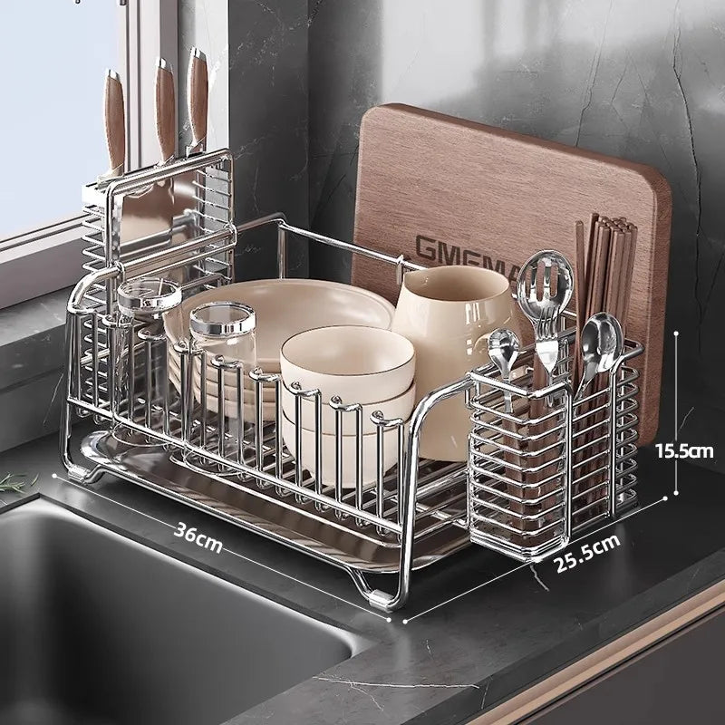Dish Drain Rack Holder 304 Stainless Steel Bowl Drainer Tableware Cup Drying Rack Kitchen Accessories Storage Organizer Shelf