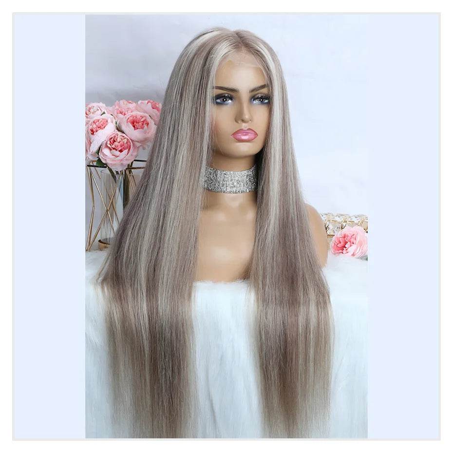 Ash Blonde Wig Highlight 13x6 Hd Lace Frontal Wigs Straight Vietnamese Raw Hair Wig 613 Blonde Colored Human Hair Wigs For Women - AIAZ